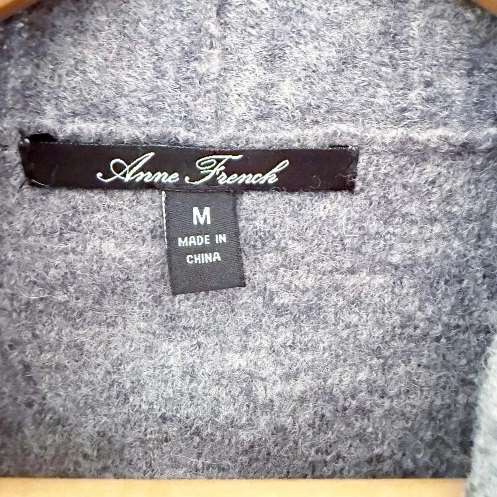 Anne French Cardigan Womens Medium Gray 100% Boiled Wool Layer Minimalist Office